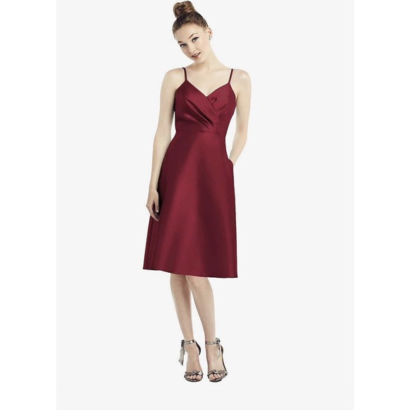 ALFRED SUNG Dresses & Skirts - Alfred Sung D777 MIDI Cocktail Dress In burgundy Size 12 Bridesmaid Dress NWT